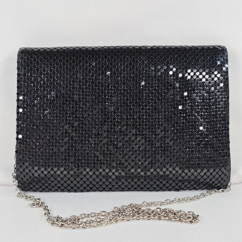 ALDO‎ Black Mesh Metal Tile Evening Clutch Bag with Chain Strap Silver Accent